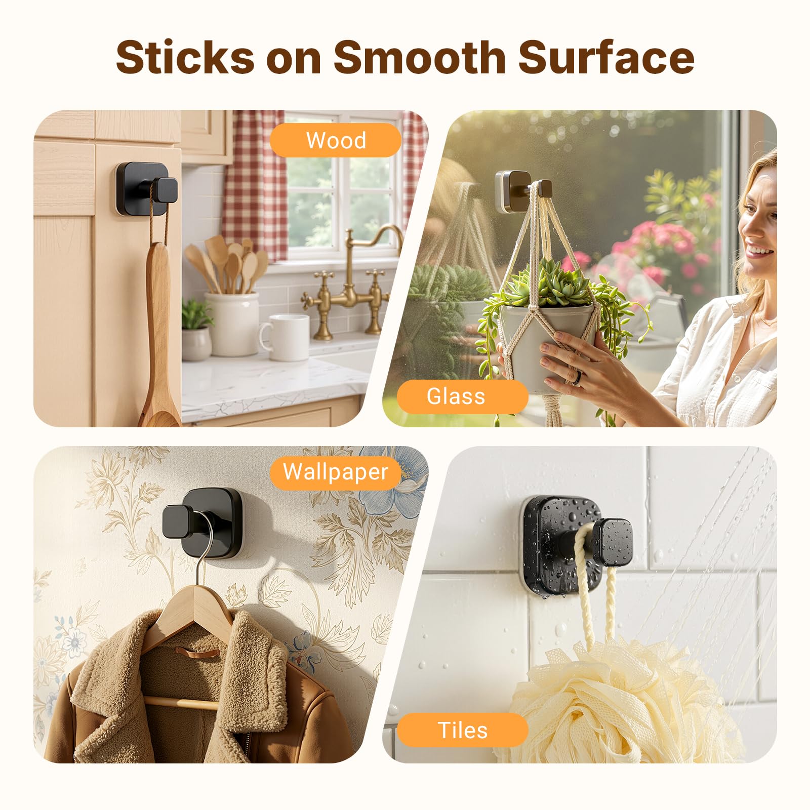 Zrpot 3 PCS Suction Cup Hook for Shower, Suction Cup Hooks for Shower, Door Hooks for Hanging Robe Loofah Removable Wall Hooks for Kitchen Glass Window Black