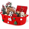 FoldTier 1 Pack Christmas Gift Basket Empty 15 x 9.9 x 5.1 Inch Santa Red Christmas Storage Bin with Handles, Woven Cotton Rope Basket for Gifts Holiday Treats Party Supplies, Home Xmas Decorations
