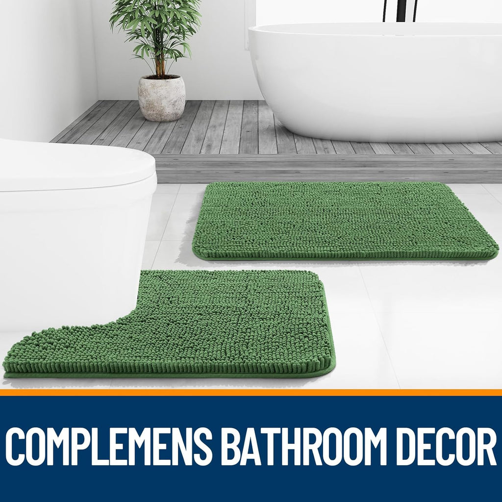 OLANLY U-Shaped Toilet Rugs - Extra Soft Absorbent Chenille Bath Mat | 20x20, Olive Green, Machine Washable