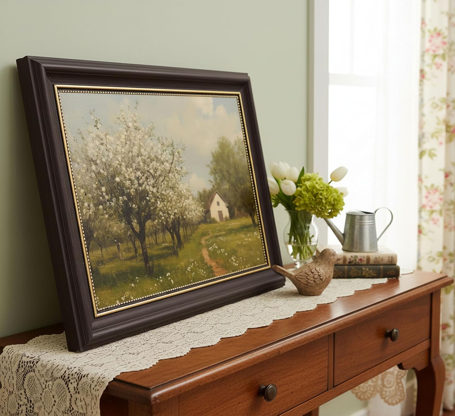 Skiennix Framed Farmhouse Landscape Canvas Art - Vintage French Country Spring Decor | Natural Scenery