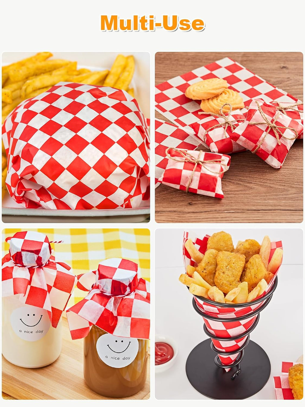 SMARTAKE Non-Stick Wax Paper - 250 Pcs 12x12 Inch Hamburger Patty & Sandwich Separators | Red Plaid