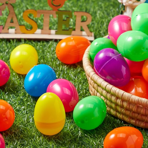 JOYIN 500 PCS 2.3" Easter Eggs, Empty Plastic Eggs Fillable Colorful Bright Eggshell Bulks for Easter Hunt, Filling Treats, Party Favor, Basket Stuffers, Classroom Prize Supplies