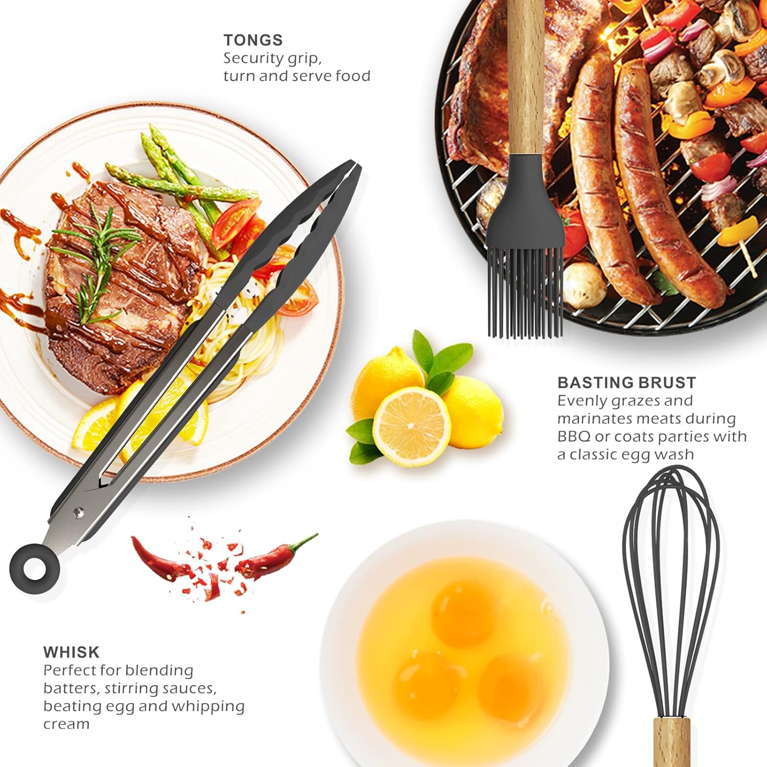 Oannao Silicone Cooking Utensils Set - 446°F Heat Resistant Kitchen Tools for Nonstick Cookware | Gray