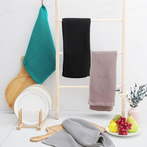 Homaxy Kitchen Dish Towels - Ultra Soft 100% Cotton Waffle Weave, Quick Drying, 13 x 28 Inches, 12-Pack | Black