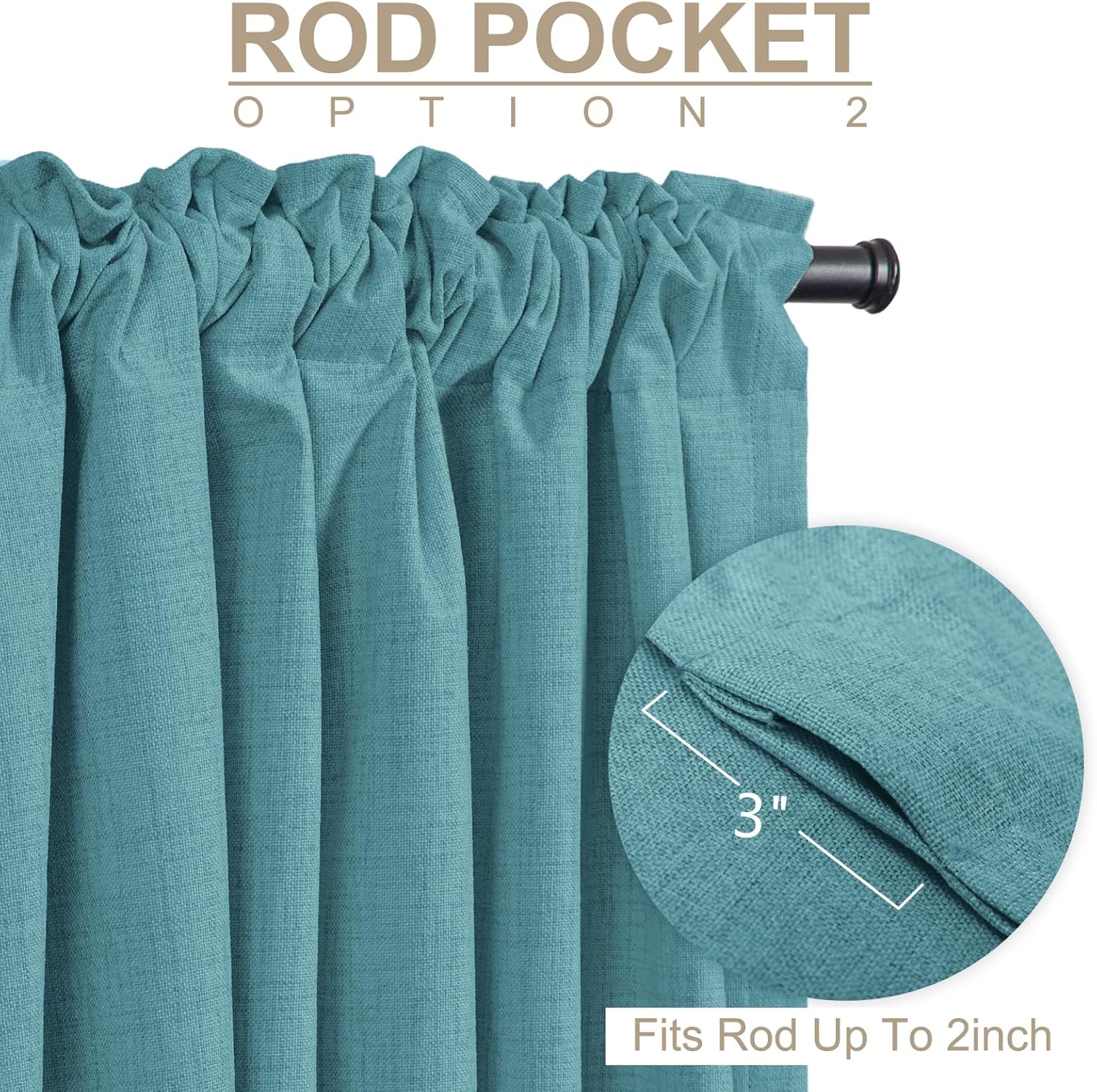 Skiennix 100% Blackout Linen Curtains - Thermal Insulated Drapes, 2 Panels Set, 50" W x 108" L, Dark Cyan