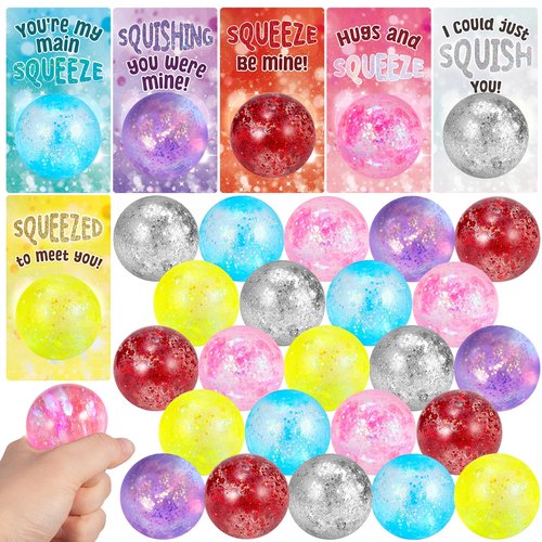 JolliBrix 24 Pack Valentines Day Cards for Kids School with Stress Balls, Valentine's Day Gifts for Kids Party Favor, Classroom Exchange Prizes, Valentines Day School Exchange Gifts