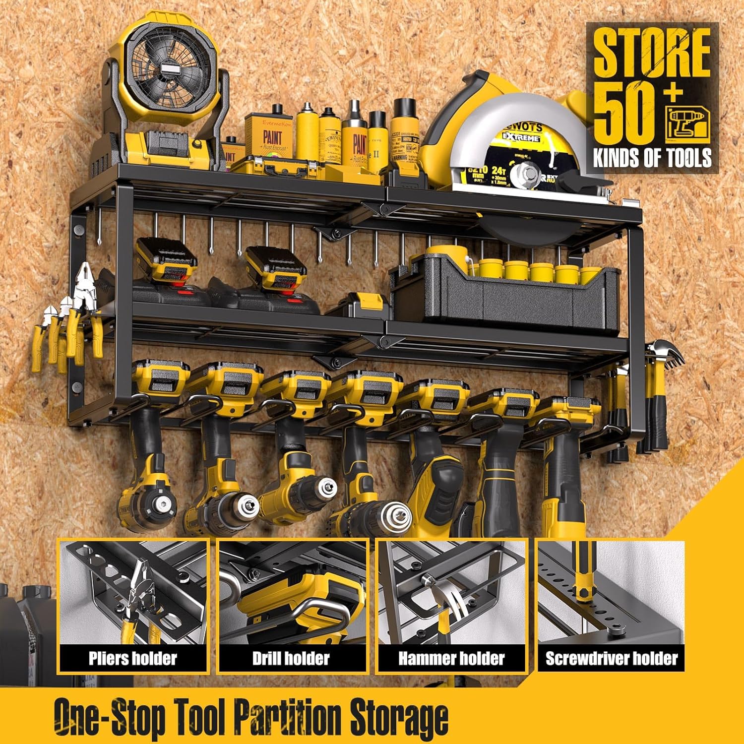 Spampur Tool Organizer - Heavy Duty Wall-Mounted Drill Holder & Screwdriver Storage | Garage Tool Shelf
