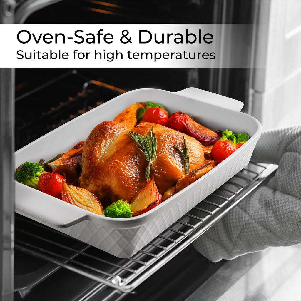 MIAMIO - Casserole Dish Set of 3 / Ceramic Rectangular Baking Pan, 3-Piece Stackable Bakeware Sets, 3.2 Quart - Dishwasher and Oven Safe - Palmanova Collection