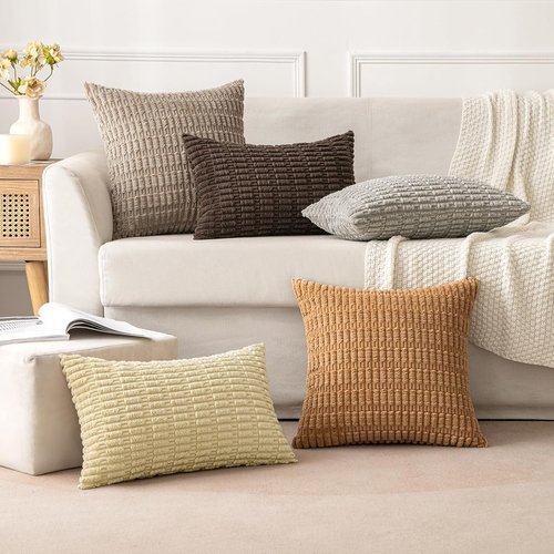 MIULEE Corduroy Throw Pillow Covers - Soft Boho Striped Design | 18x18 Inch for Modern Farmhouse Decor