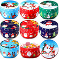 Mumufy 24 Pcs Christmas Cookie Tins 8 Styles Candy Tinplate Retro Tins Storage Containers Metal Cookie Jars Round Nesting Containers for DIY, Dry Storage, Spices, Tea, Candy