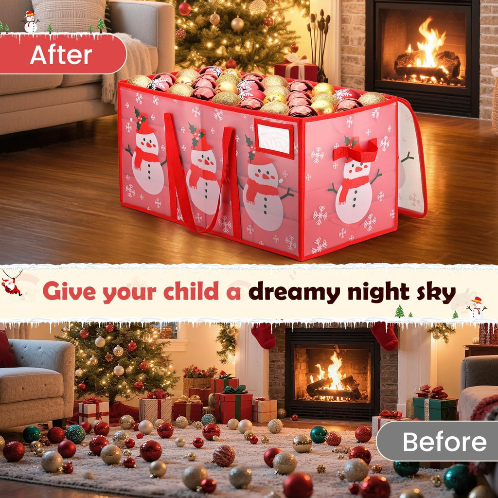 Regine Switzerland Christmas Ornament Storage Box - Waterproof Organizer with Adjustable Dividers | Holds 128 Ornaments