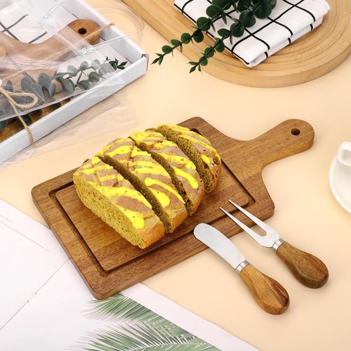 Kochorie 6 Sets Baby Shower Prizes for Game Winners 49 Pcs Square Acacia Wood Cheese Board Gift with Knives Spoons Gift Bags Kitchen Towels Bridal Shower Party Favors for Guests