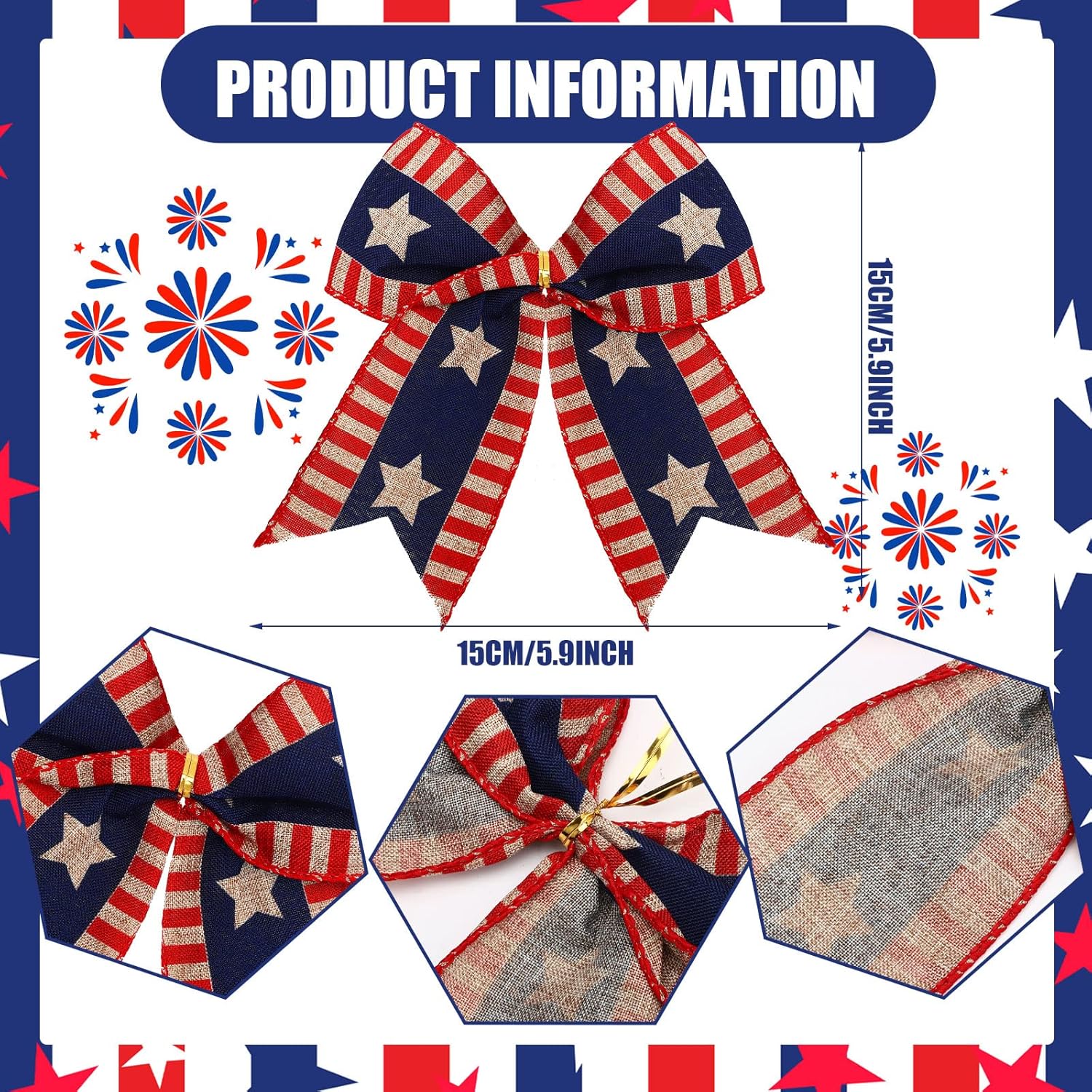 Skiennix 12 Pcs 6-Inch Patriotic Bows - Red, White & Blue Burlap Decor for 4th of July Celebrations