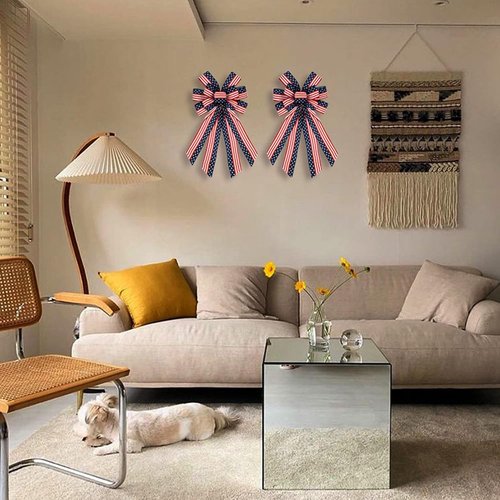 Large Patriotic Bow Wreath by [Brand Name] - 4th of July Decor with American Flag Design | Indoor/Outdoor Red & Blue Stars, 11.4x20.8''