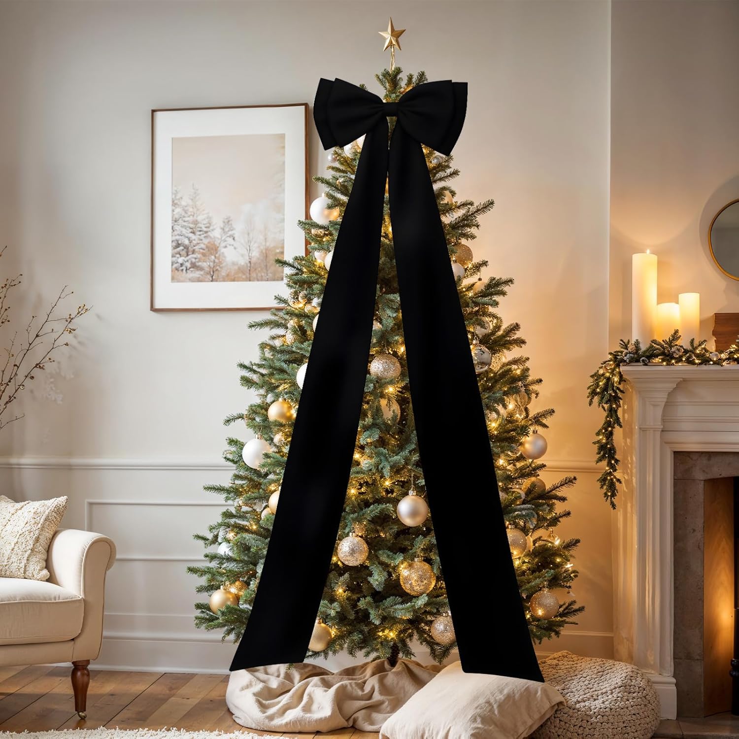 Skiennix Large Satin Bow Decoration - Giant Wall Bows for Weddings & Baby Showers | Black
