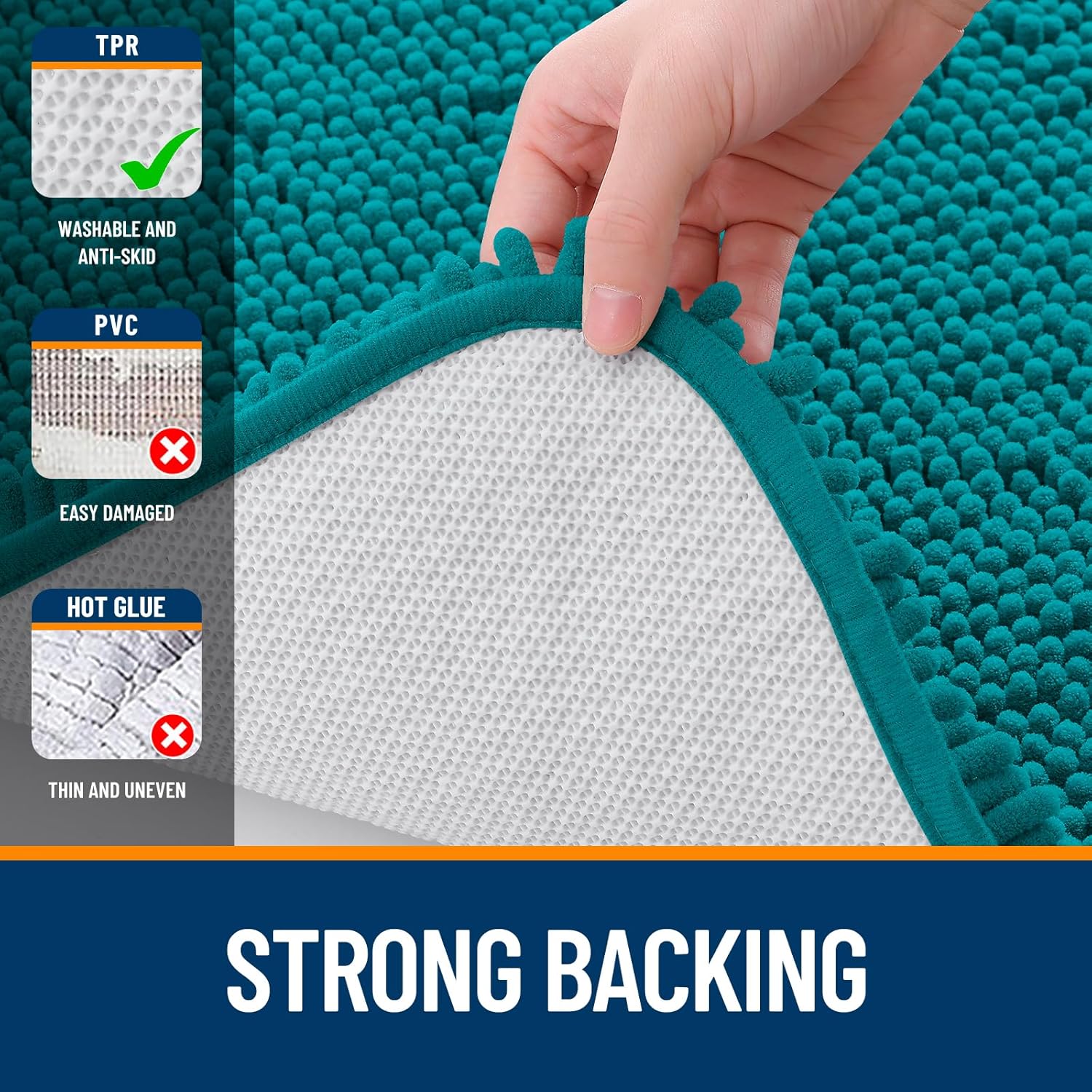 OLANLY Bathroom Runner Rugs - Soft Absorbent Chenille Bath Mats | Quick-Dry, Machine Washable, 47x24, Deep Lake