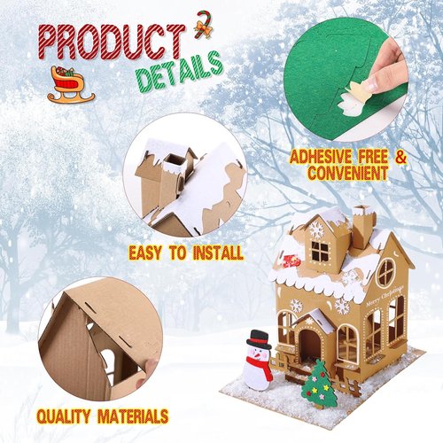 Lineshading Christmas Gingerbread House Kit - 3D Unfinished Cardboard Craft for Holiday Parties