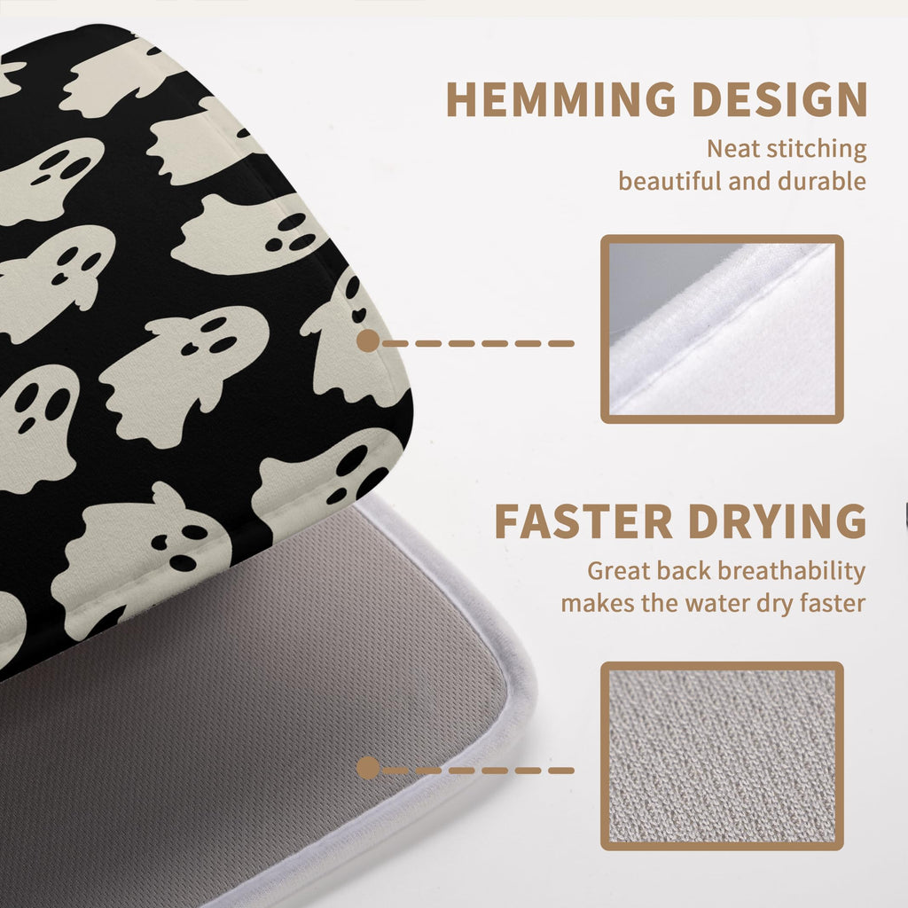 Halloween Ghosts Dish Drying Mat Black and White Large Kitchen Mats Dish Drying Pad Absorbent Dish Dryer Mat for Kitchen Countertops Microfiber Drainer Pad Dish Drying Mats (18x24 in)