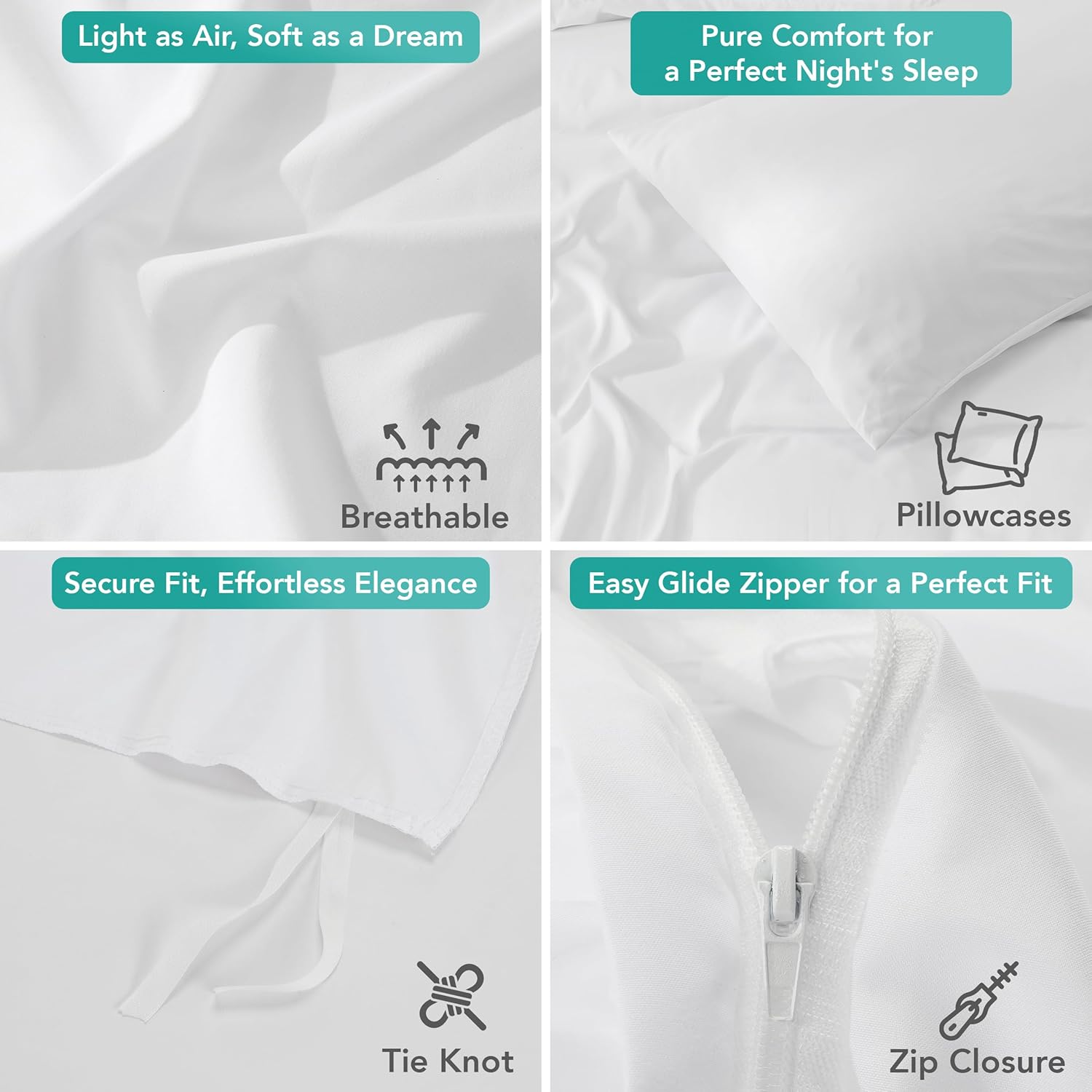 Utopia Bedding Duvet Cover Set - Soft Brushed Microfiber with Zipper Closure | 3 Pieces (Queen, White)