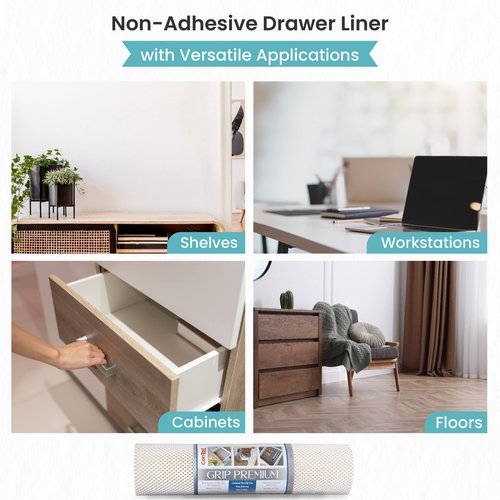 Con-Tact Brand Grip Premium Shelf Liner, Thick and Non-Adhesive Drawer Liner, Multi-Purpose and Easy to Use, 18" x 10', White, Pack of 1