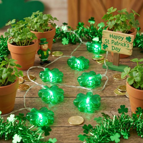 10 Feet Shamrock String Lights - St Patricks Day Decorations with 20 LED Lucky Clover Lights Battery Powered, Timing Function - Green Feast Lighting for Indoor House Irish Bedroom Party Festival Decor