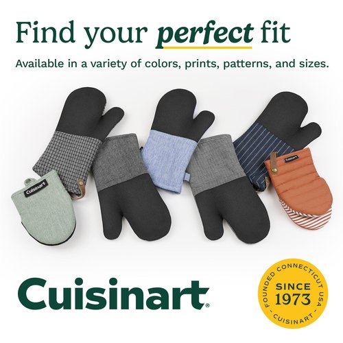 Cuisinart Heritage Mini Oven Mitts – 5.5” x 7” Heat-Resistant Kitchen Mitts for Oven with Non-Slip Neoprene Palm, Cotton Filling, and Faux Leather Loop – Durable Oven Mitt Set for Cooking & Baking
