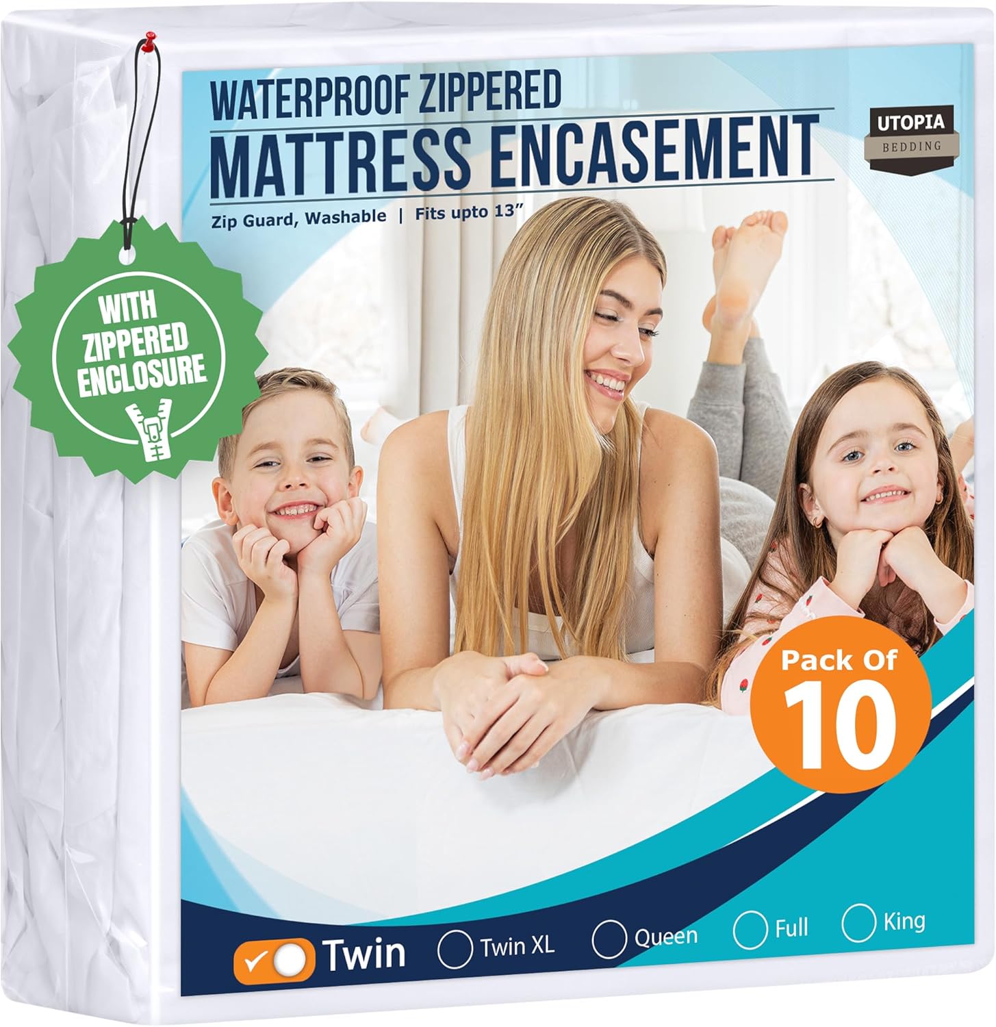 Utopia Bedding Mattress Protector - 100% Waterproof Bed Bug & Dust Mite Proof | Twin Size Encasement (Pack of 10)
