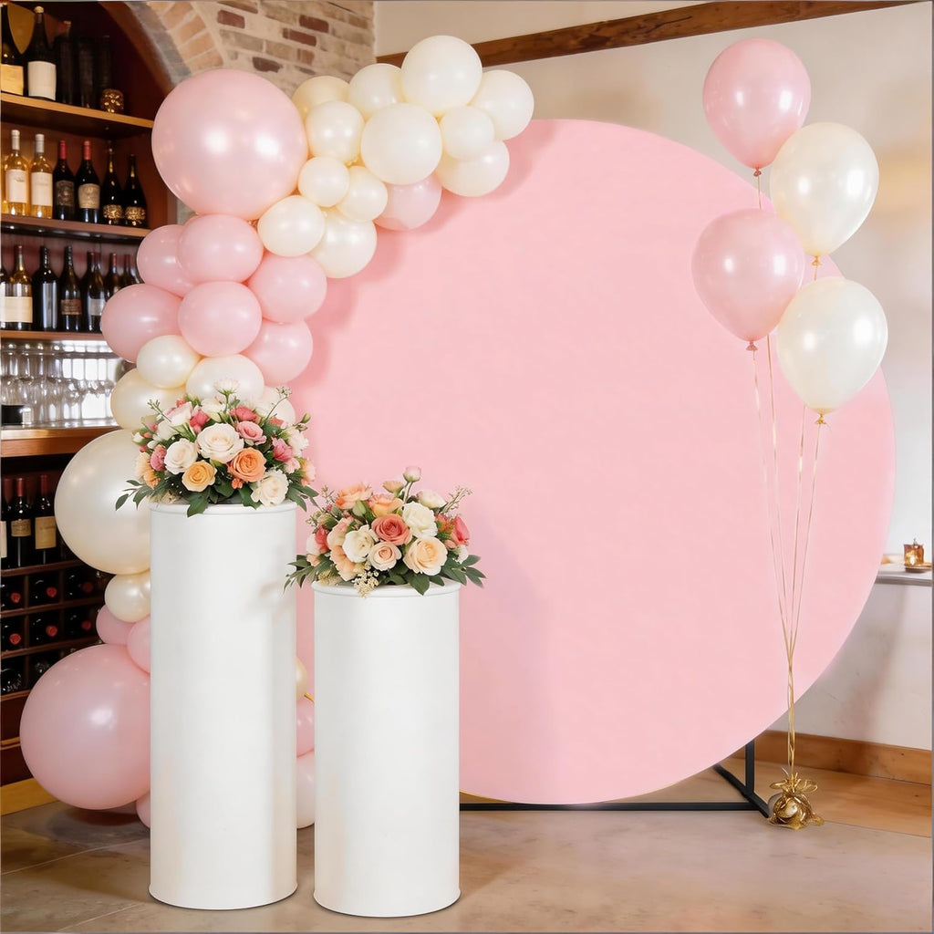 Skiennix 6.6 FT Round Backdrop Cover - Pink Spandex Wedding Circle Arch for Baby Showers & Parties