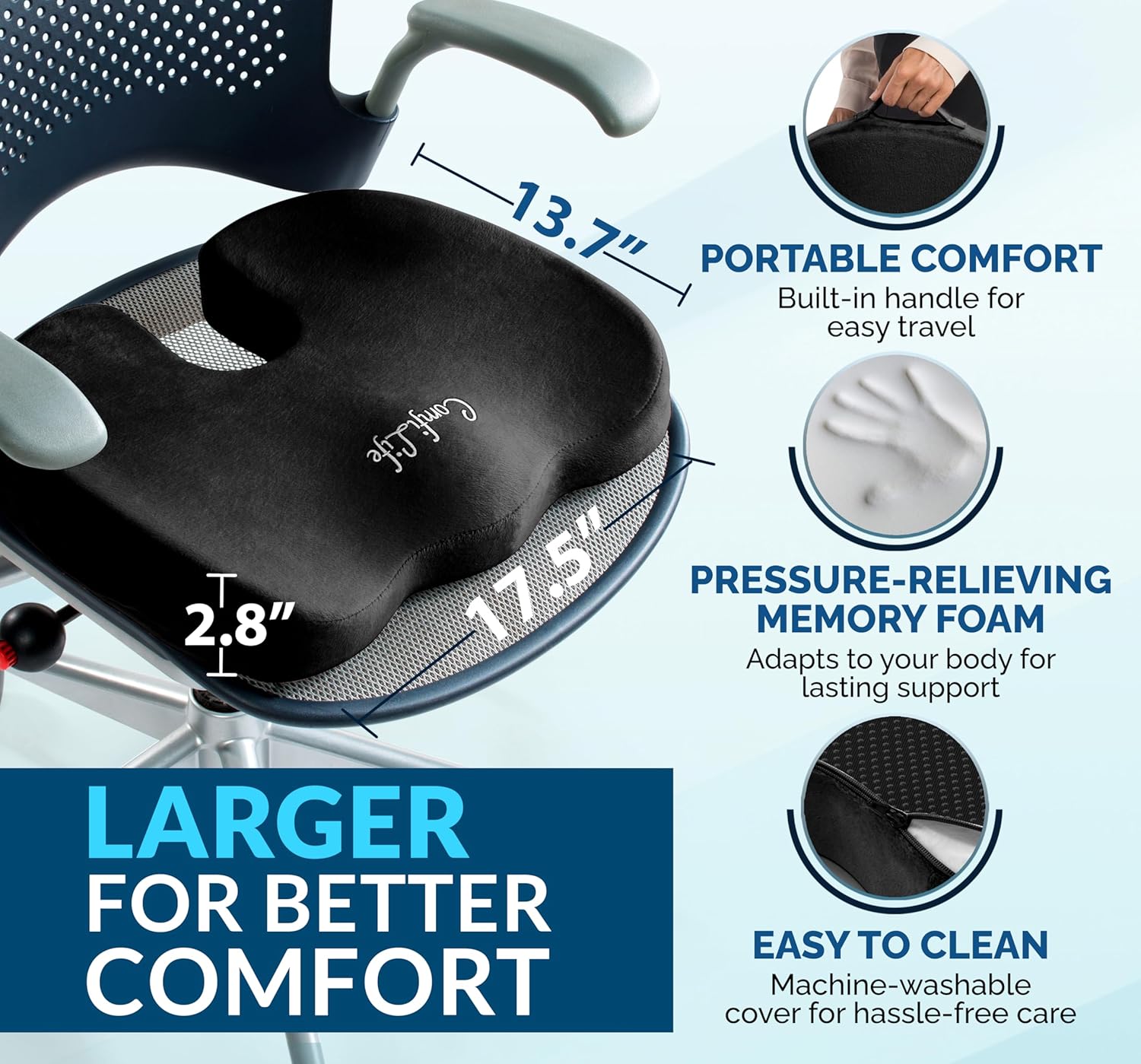 ComfiLife Premium Gel & Memory Foam Seat Cushion - Doctor Recommended for Back & Sciatica Pain Relief | Black