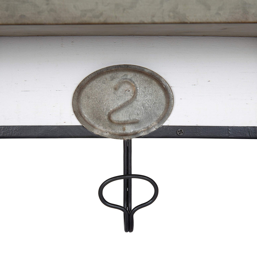 Kate and Laurel Arnica Antique White Wood and Metal Wall Storage Pockets with Hooks