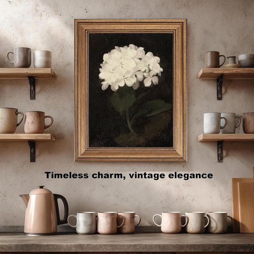 Gold Framed Vintage Wall Art - Hydrangea Flowers Canvas Print for Living Room & Kitchen Decor (9.5"x12")