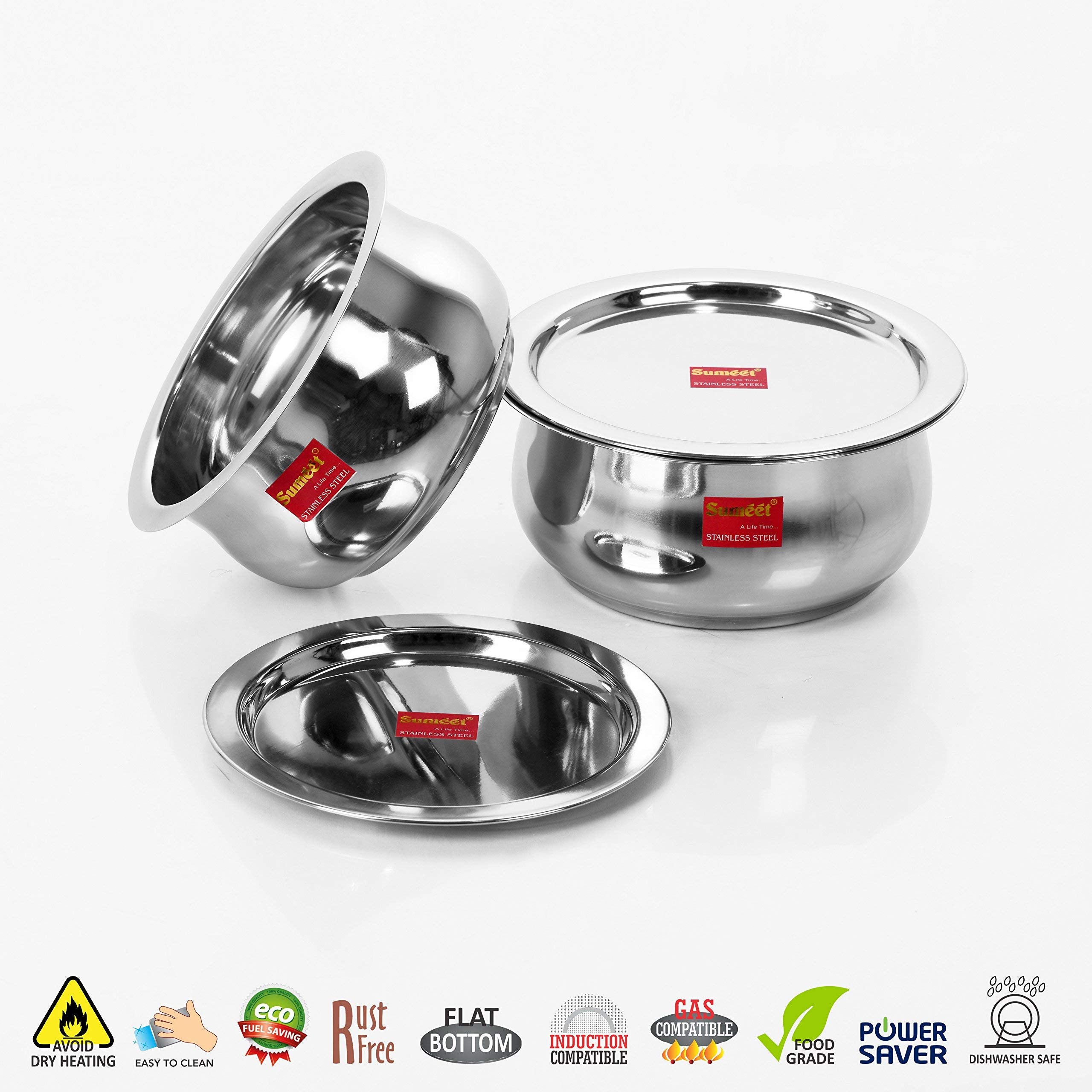 Sumeet Stainless Steel Cookware Set With Lid, 1.1, 1.6 L, 2 Piece (Steel)