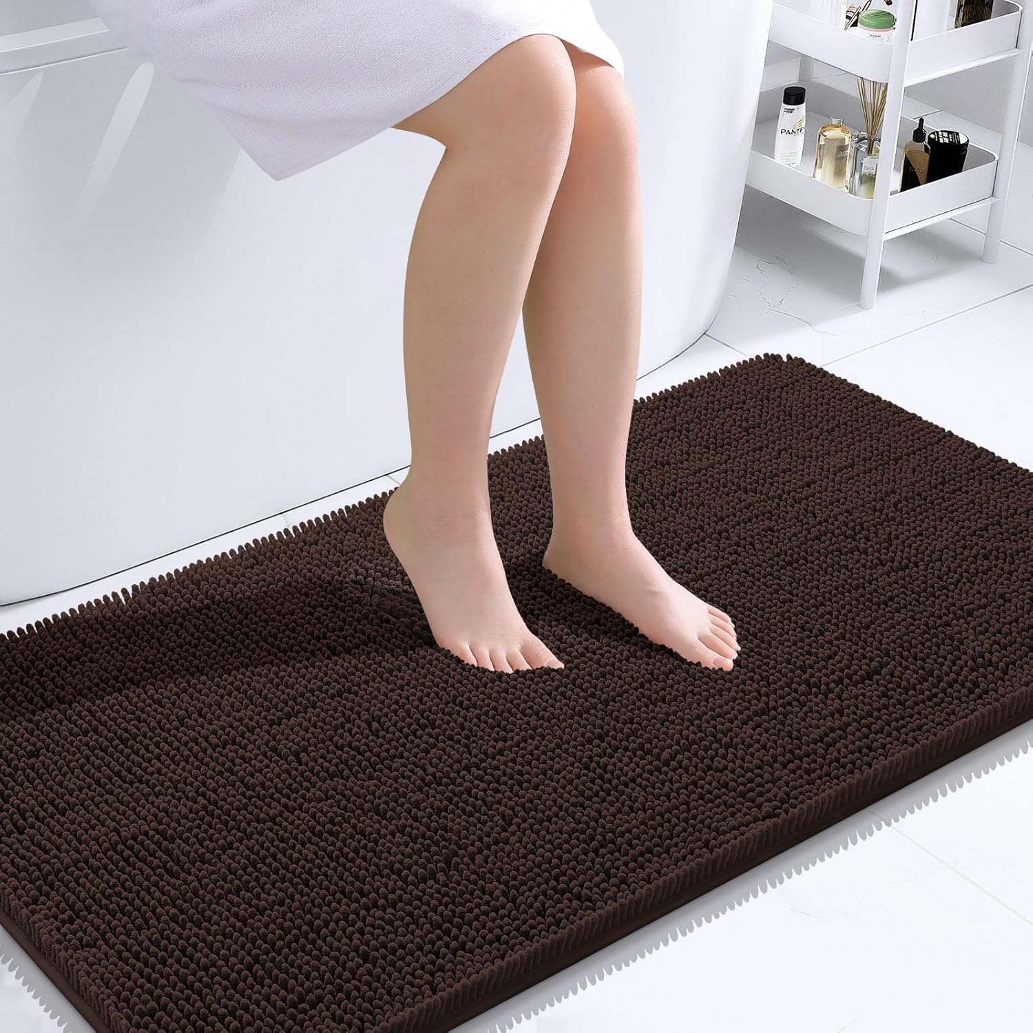OLANLY Bathroom Runner Rugs - Extra Soft Chenille Bath Mats | Quick Dry, Machine Washable, 44x24, Brown