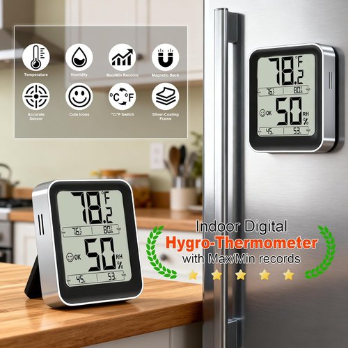 Antonki Digital Room Thermometer & Hygrometer - Accurate Temperature & Humidity Sensor with Max/Min Records | AAA Battery Included
