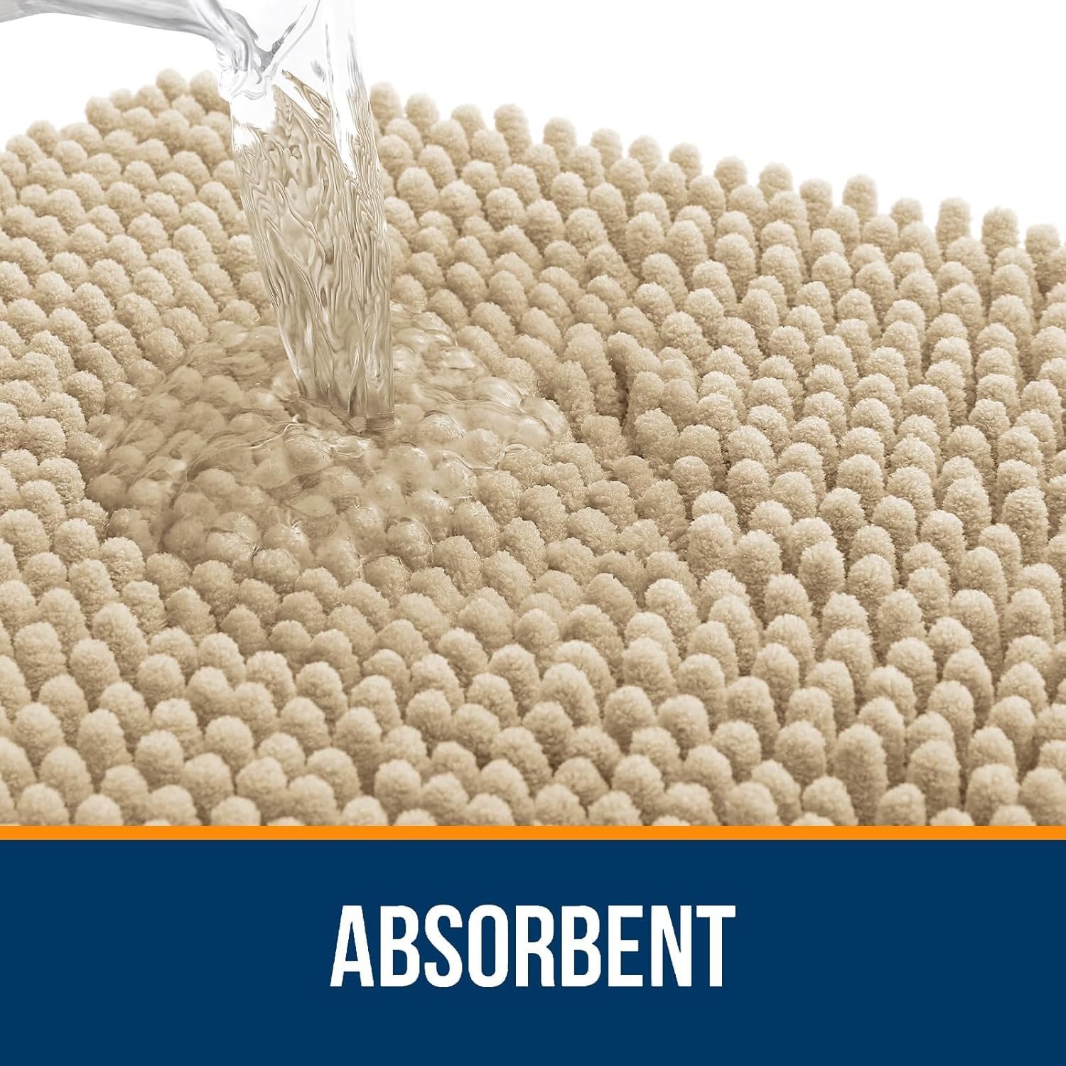 OLANLY U-Shaped Toilet Rug - Extra Soft Chenille Bath Mat, Quick-Dry & Non-Slip, 24x24, Beige