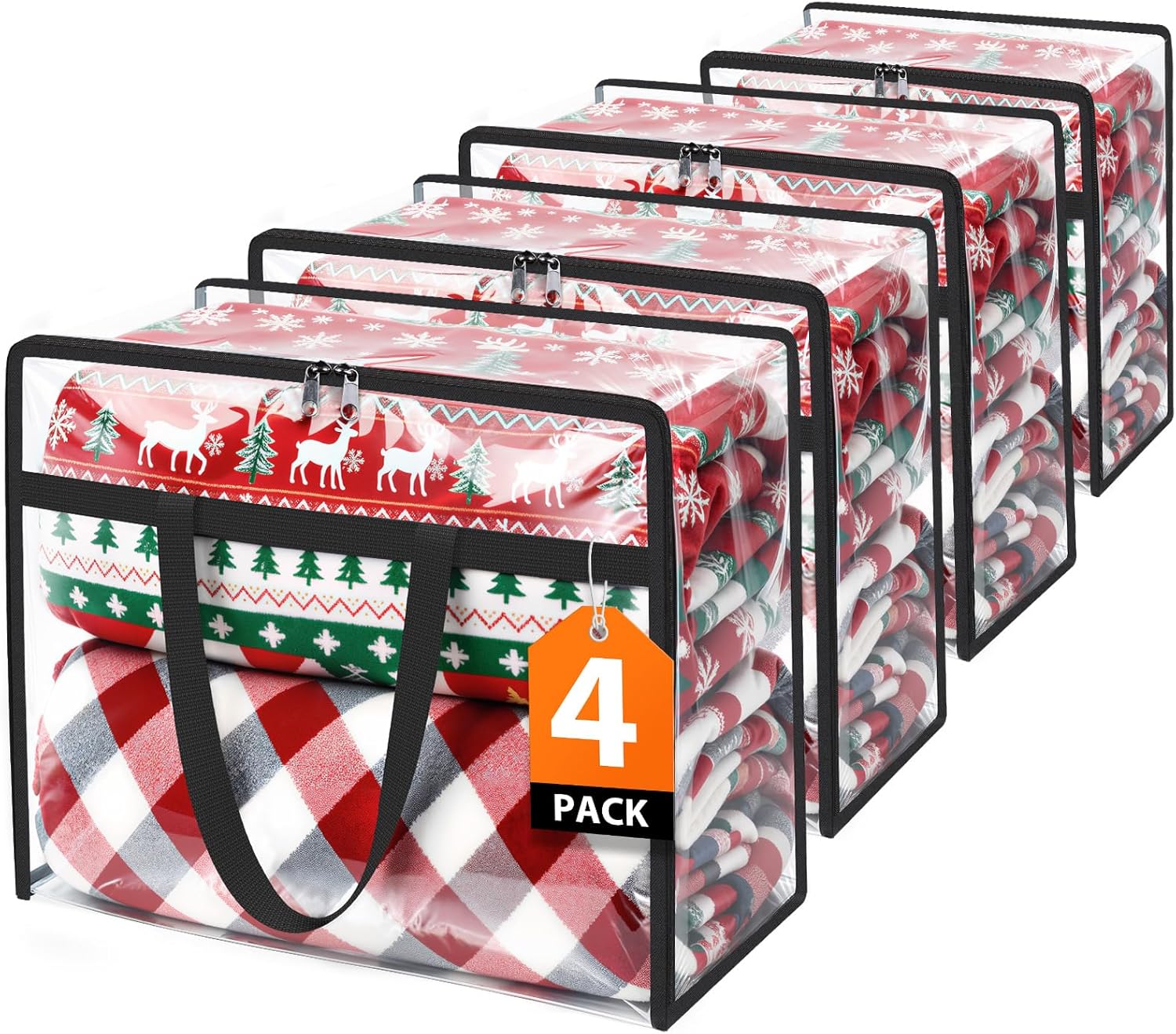 SpaceTrove Clear Storage Bags - 4 Pack Heavy-Duty Under Bed Organizers | Foldable Vinyl Zippered Containers for Comforters, Bedding & Toys - 40L Capacity