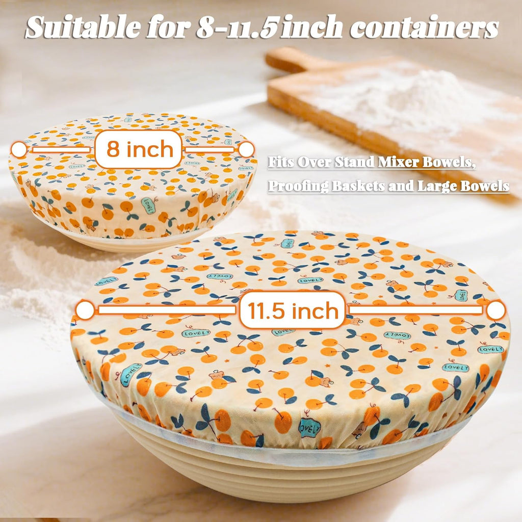 OHIYO Reusable Beeswax Bowl Covers - 2 Large Elastic Cotton Cloth Caps for Bread Proofing & Mixing (12 Inch)