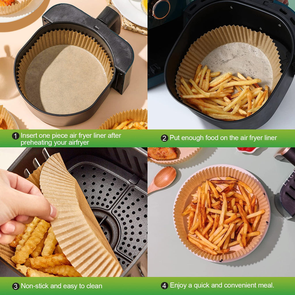 Air Fryer Disposable Paper Liners: 125 PCS 8" Round Parchment Paper, Food Grade Baking Liner for 5-8 QT Airfryer Basket, Waterproof and Oilproof for Easy Cleanup