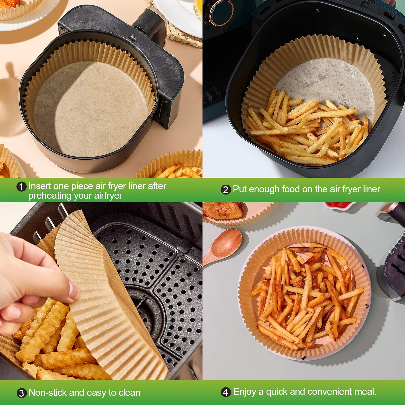 Air Fryer Disposable Paper Liners: 125 PCS 8" Round Parchment Paper, Food Grade Baking Liner for 5-8 QT Airfryer Basket, Waterproof and Oilproof for Easy Cleanup