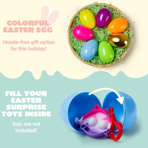 JOYIN 3.15" 94 PCS Plastic Easter Eggs 6 Golden Eggs, Large Empty Eggshells Fillable for Easter Hunt, Parties, Basket Stuffers Filler, Classroom Prize Supplies