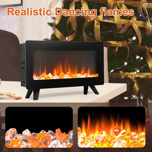 16" Small Electric Fireplace Heater - Desk Space Heater with Realistic Led 3D Flames, Freestanding Fire Places Electric Fireplace Heater for Indoor Use, 750 | 1500w, Overheating Protection