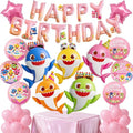 Baby Shark | PartyWoo 37-Piece Foil Balloon Set - Pink Round & Star Mylar Birthday Decorations for Kids