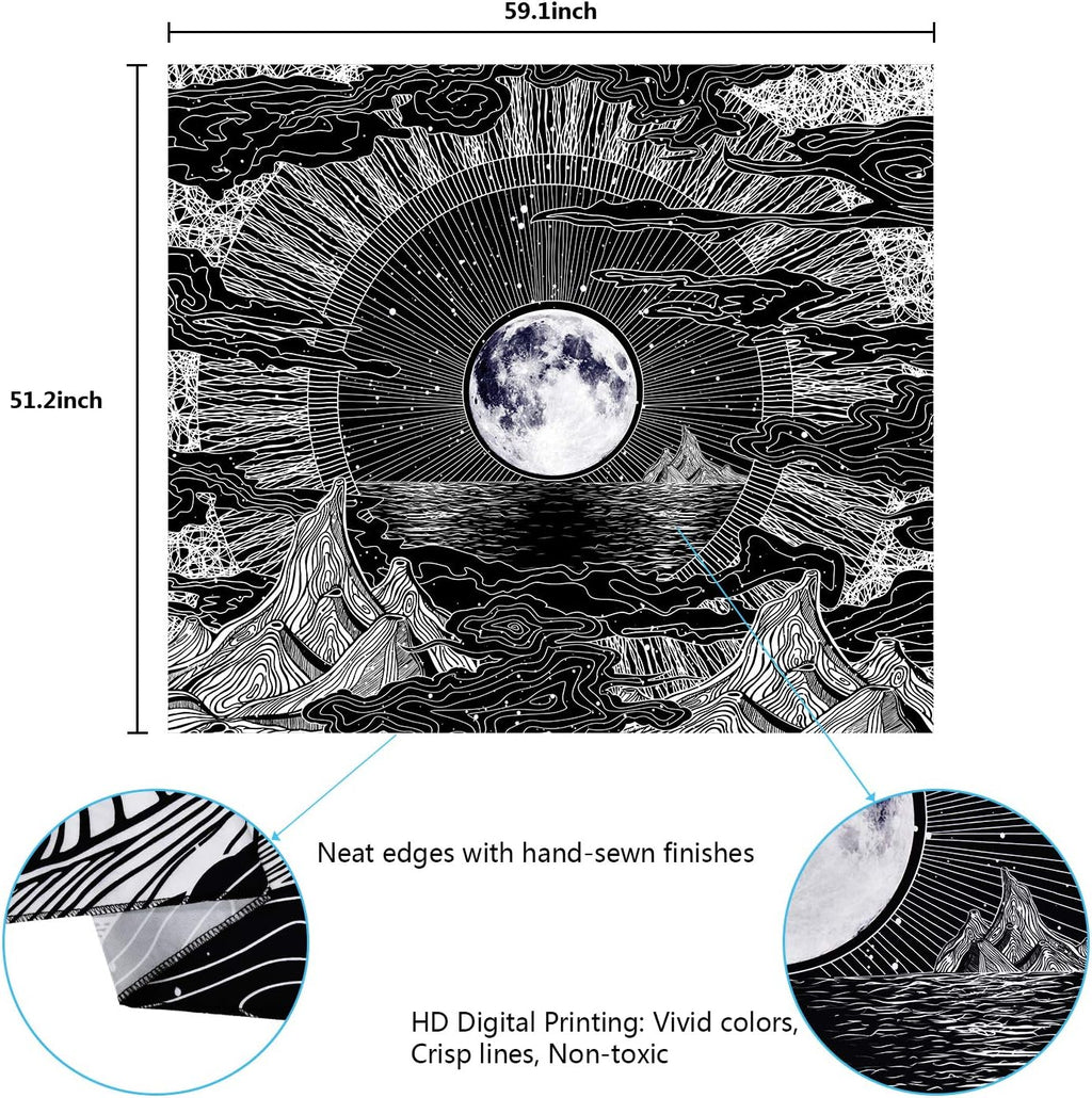 Sevenstars Psychedelic Mountain Tapestry - Moon & Star Clouds Design for Room Décor