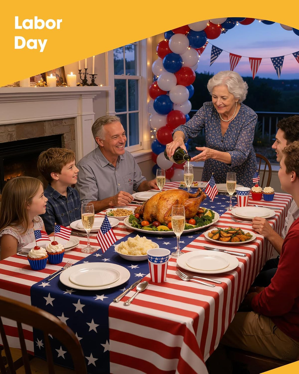 Niuara American Flag Tablecloths - 4 Pack Disposable 54" × 108" Rectangle Covers for Parties & Holidays