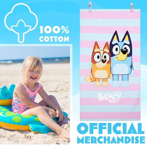 Bluey Beach Towel with 2 Clips Kids Toddlers Quick Dry Towel for Pool Beach Bath Swimming Trips Travel Essentials 55x27”