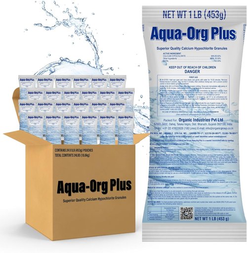 Aqua Org Plus Pool Shock - 65% Granular Calcium Hypochlorite - 24-Pack of 1 lb Bags for Pools & Spas
