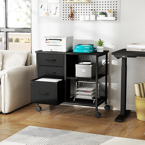 Healsmart Heavy Duty Mobile File Cabinet - 3 Fabric Drawers & Rolling Printer Stand | Black