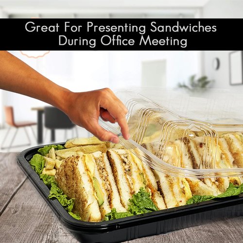 TRAYA Pack of 6 Serving Tray with lid - Reusable Catering Trays with Lids 13'' Long for Meal Prep, Cakes, Treats and Sandwiches (13 * 2.7 * 9.4inch)