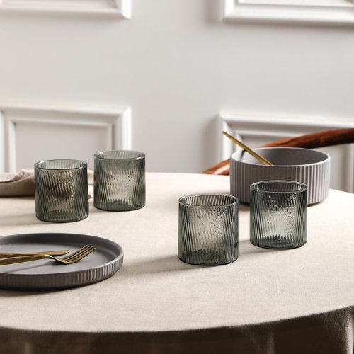 Stone Lain Haven Stoneware 16-Piece Dinnerware Set, Plates and Bowls Sets for 4, Grey Dish Set, Includes Dinner and Salad Plates, Cereal Bowls, Glassware, Microwave & Dishwasher Safe