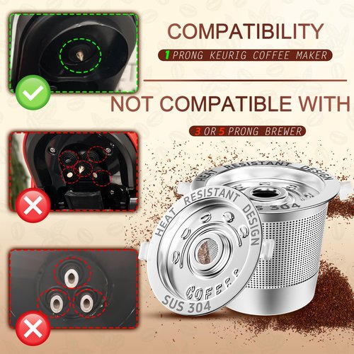 2 Pack Reusable K Cups Coffee Pods for Keurig Single Hole Machine: All Stainless Steel Refillable K Cups - Reusable Coffee Filters for Keurig, SUS 304‌, BPA-Free, Heat Resistant Handles, Scoop